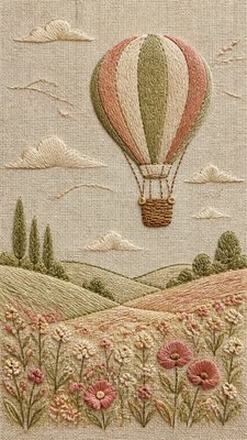 Hand Embroidery Illustration / Textile Art greeting card example