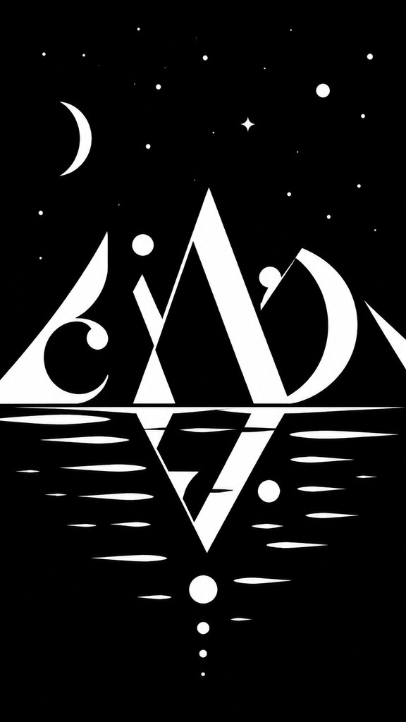 a tranquil mountain lake beneath a starry night sky, no people, no text — Typographic Minimalism Art Style phone wallpaper