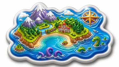 3D Puffy Sticker Design fantasy map example