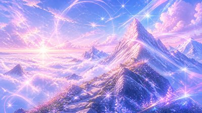 a wide alpine ridge above a sea of clouds, no people — Magical Girl Anime Art Style wallpaper