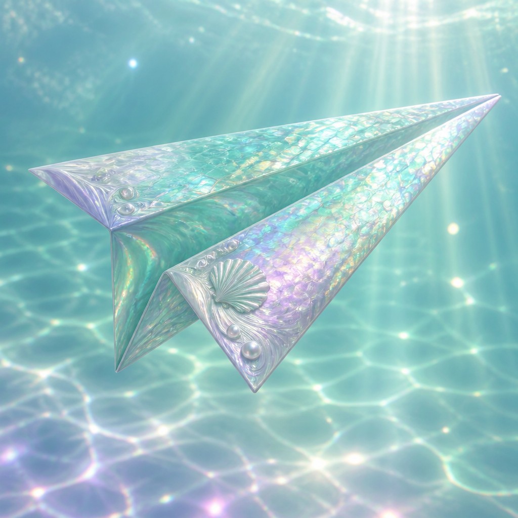 a paper plane, clean minimal composition on a plain background, no text — Mermaidcore Aesthetic icon