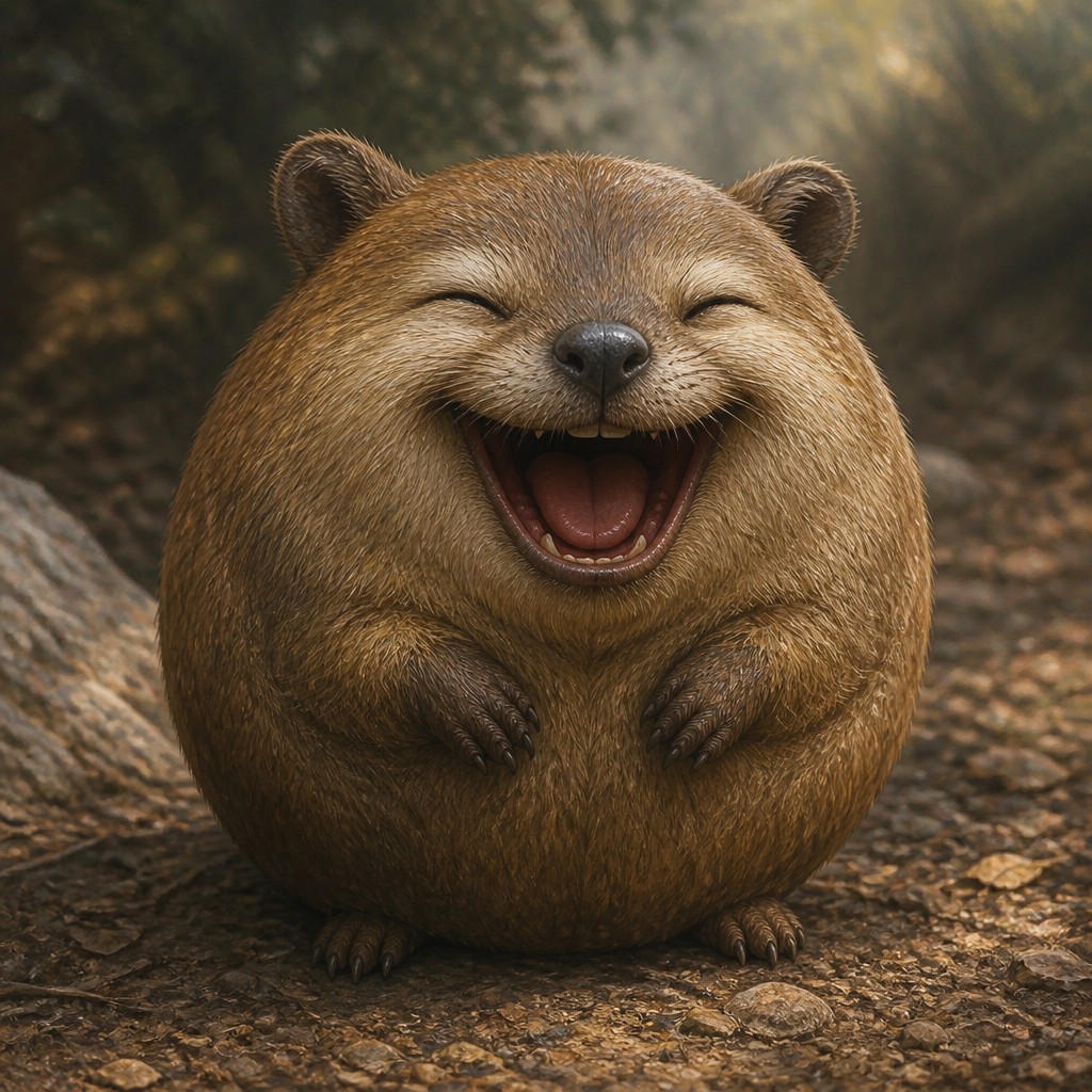 an exaggerated laughing face of an original round mascot character, bold and readable at small size, plain background, no text — Wildlife Nature Art Twitch emote