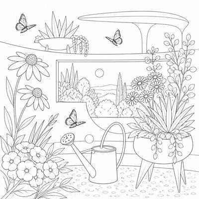Mid-Century Modern Interior Design coloring page example