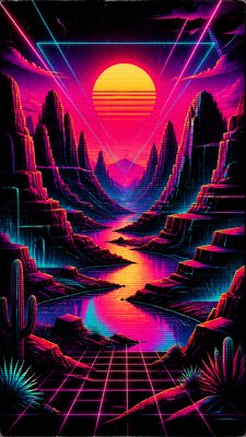 a desert canyon under a dramatic sunset sky, no people — 80s Retro Aesthetic wallpaper