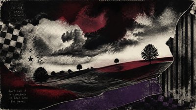 rolling hills with scattered trees under a big dramatic sky, no people — Emo Aesthetic wallpaper