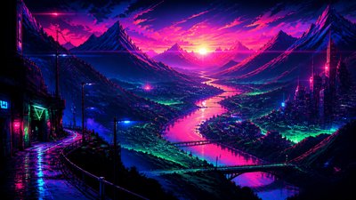 Cyberpunk Neon Anime Art Style desktop wallpaper example
