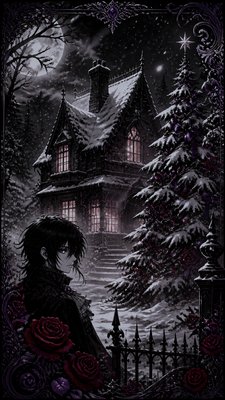 Dark Gothic Anime Art Style Christmas card example
