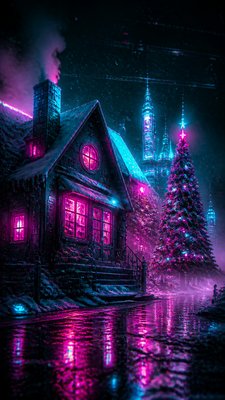 Cyberpunk Sci-Fi Art Christmas card example