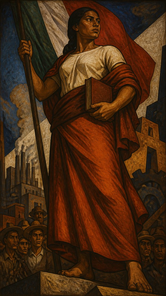 full-length portrait of an elegant figure — Mexican Muralism Art Style