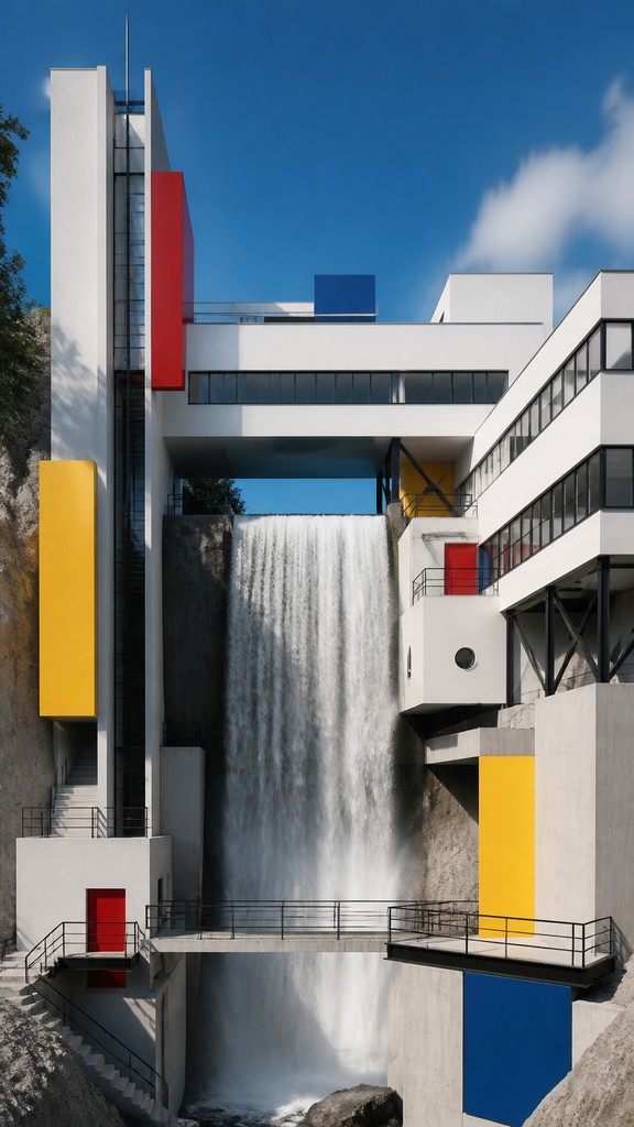 towering waterfall cascading down a cliff — Bauhaus Architecture
