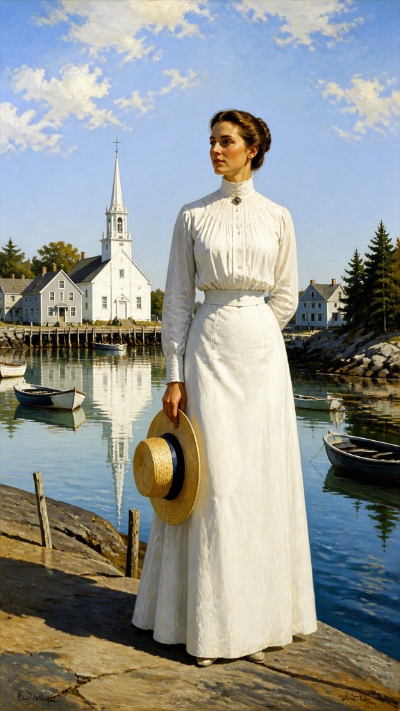 full-length portrait of an elegant figure — New England Maritime Art Style