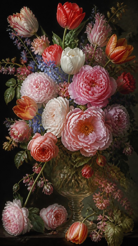 towering waterfall cascading down a cliff — Flower Painting Art Style