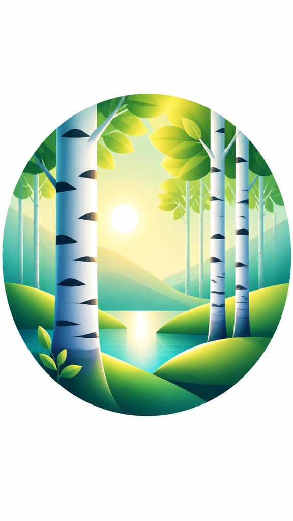 a serene birch forest in soft morning light, no people, no text — Gradient Icon Design wall art print