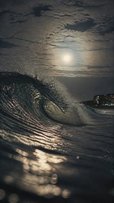 an ocean wave curling under moonlight, no people — Downtown Girl Aesthetic wallpaper