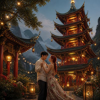 Pagoda Architecture Style couple portrait example