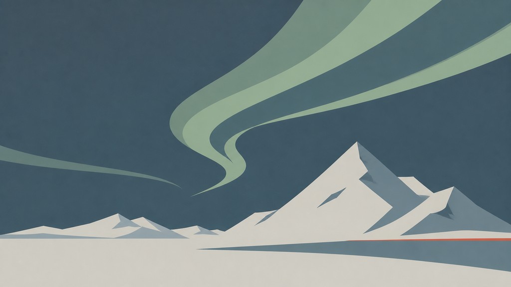 a flowing aurora over snowy peaks, wide sweeping composition, no people, no text — Minimalist Abstract Art Style banner