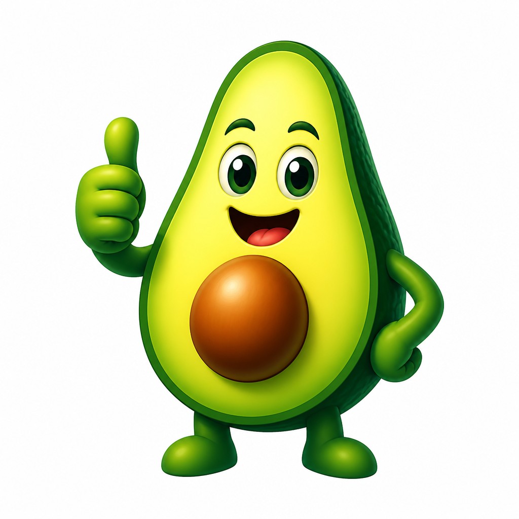a happy avocado character giving a thumbs up, bold readable design on a plain background, no text — Gradient Icon Design sticker