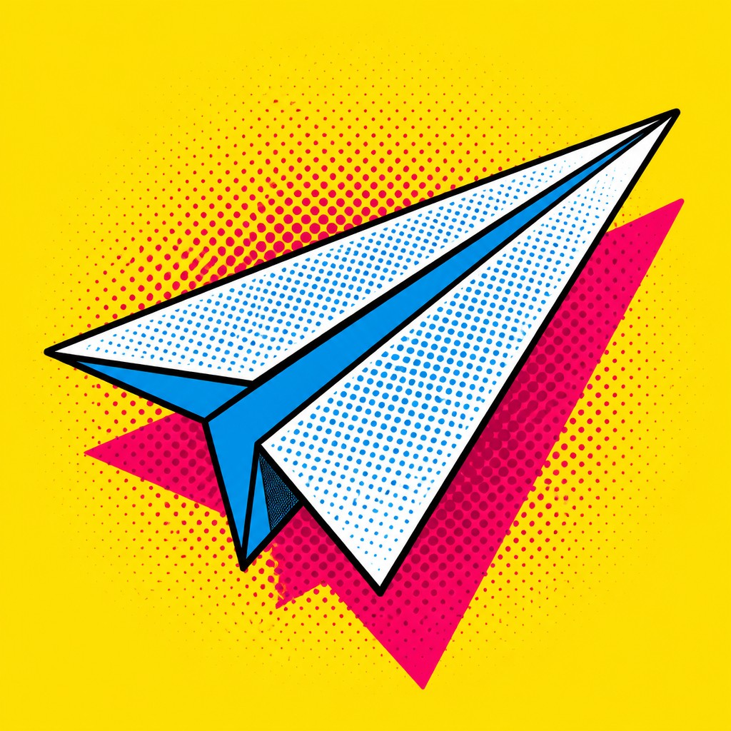 a paper plane, clean minimal composition on a plain background, no text — Advertisement Pop Art Style icon