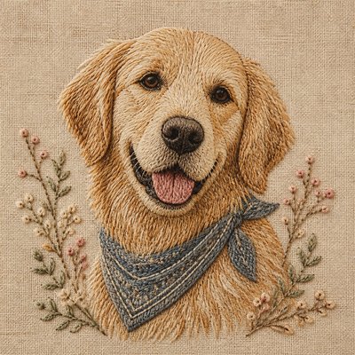 Hand Embroidery Illustration / Textile Art pet portrait example