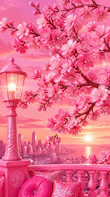 cherry blossom branches against a soft dawn sky, no people — Barbiecore Aesthetic wallpaper