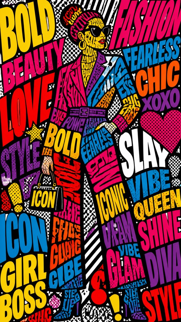 full-length portrait of an elegant figure — Typography Pop Art Style