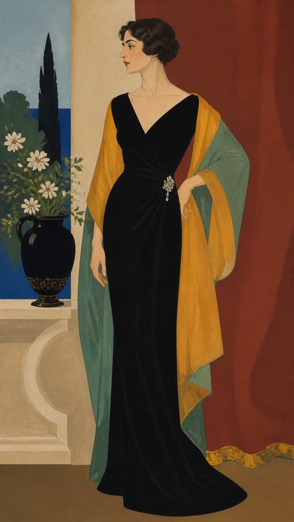full-length portrait of an elegant figure — Gouache Painting Style