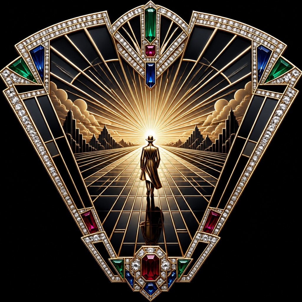 a solitary figure walking toward a glowing horizon across an empty plain, moody atmosphere, no text or lettering — Art Deco Jewelry Design album cover