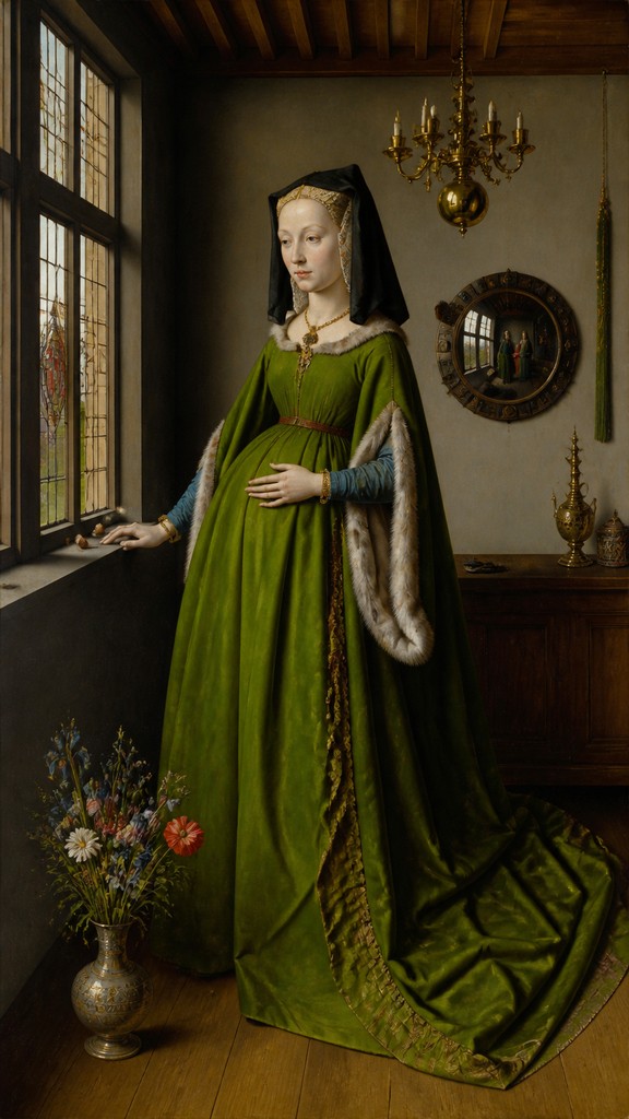 full-length portrait of an elegant figure — Flemish Primitives Art Style