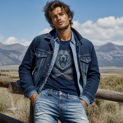 Denim-on-Denim Fashion Style t-shirt design example