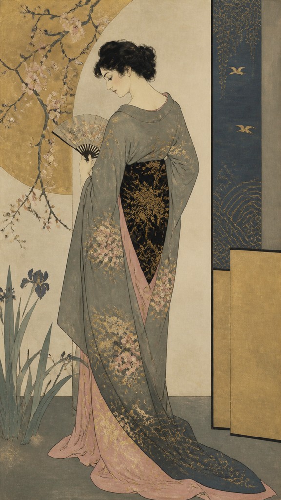 full-length portrait of an elegant figure — Japonisme Art Style
