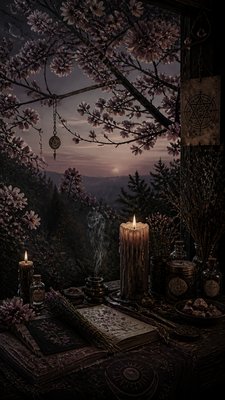 cherry blossom branches against a soft dawn sky, no people — Witchcore Aesthetic wallpaper