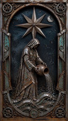 Metal Assemblage Sculpture Art Style tarot card example