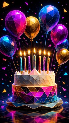 Digital Geometric Art birthday card example