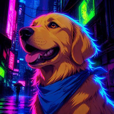 Cyberpunk Neon Anime Art Style pet portrait example