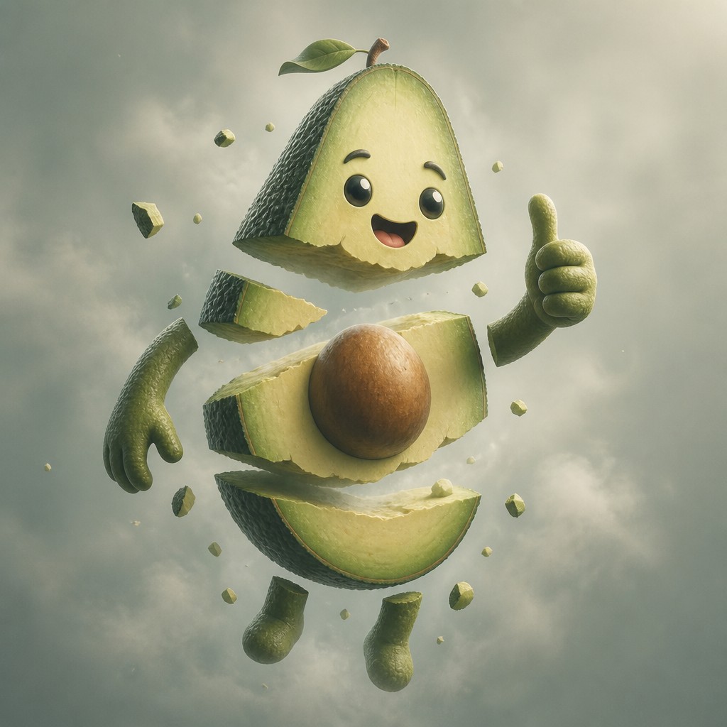 a happy avocado character giving a thumbs up, bold readable design on a plain background, no text — Floating Islands sticker