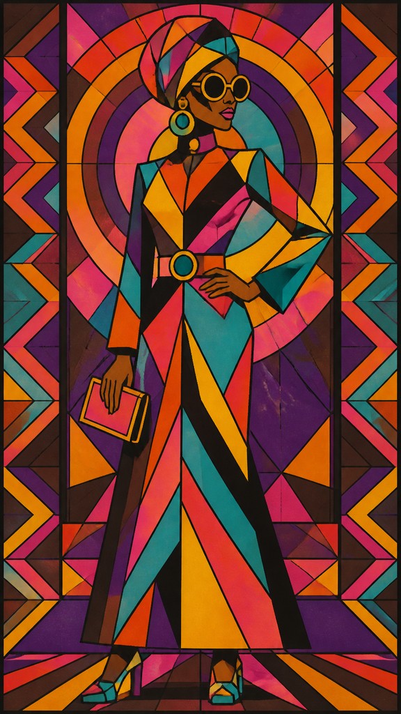 full-length portrait of an elegant figure — Retro Geometric Art
