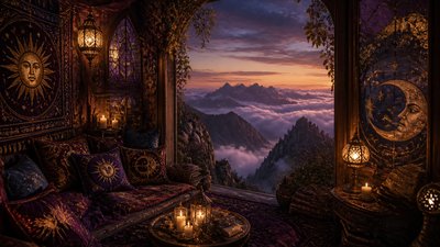 a wide alpine ridge above a sea of clouds, no people — Whimsigoth Aesthetic wallpaper