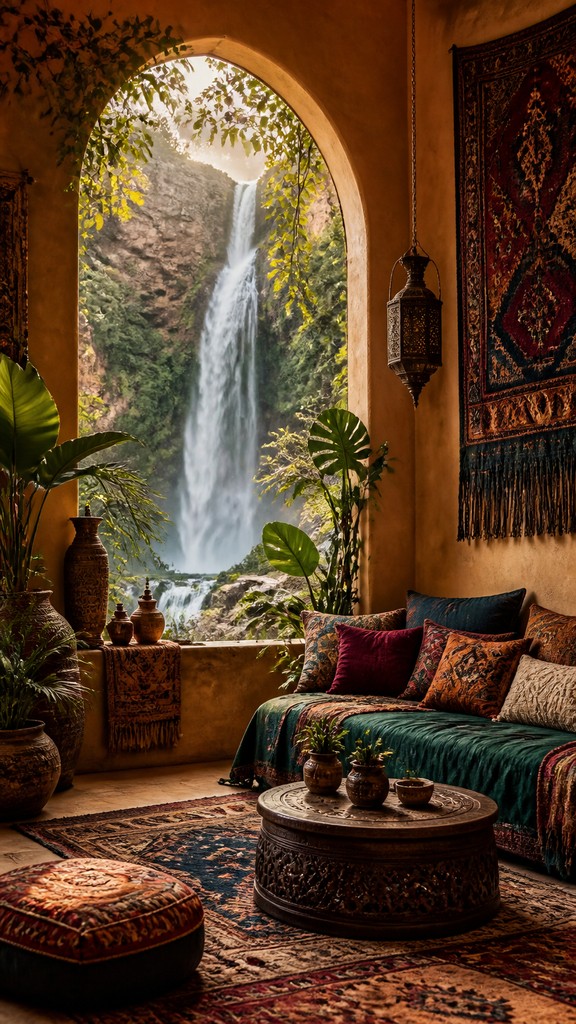 towering waterfall cascading down a cliff — Bohemian Interior Design