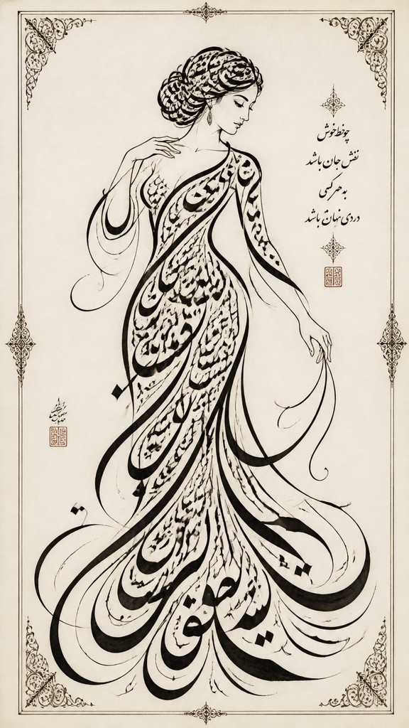 full-length portrait of an elegant figure — Calligraphy Art Style