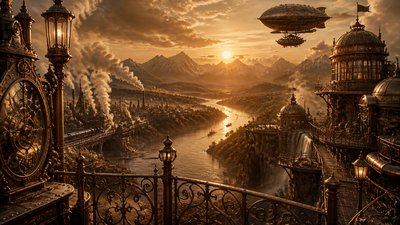 Steampunk Art Style desktop wallpaper example