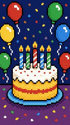 8-Bit Pixel Art Style birthday card example