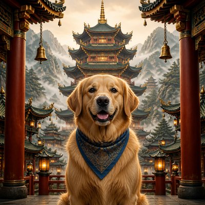 Pagoda Architecture Style pet portrait example