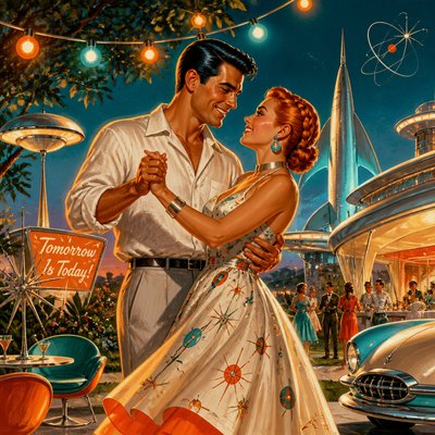 Retro Futurism Sci-Fi Art couple portrait example