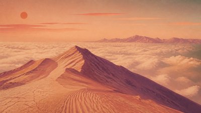a wide alpine ridge above a sea of clouds, no people — Desertwave Aesthetic wallpaper