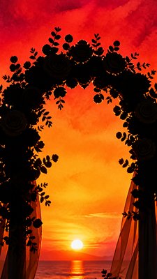 Sunset Silhouette Art Style wedding invitation example