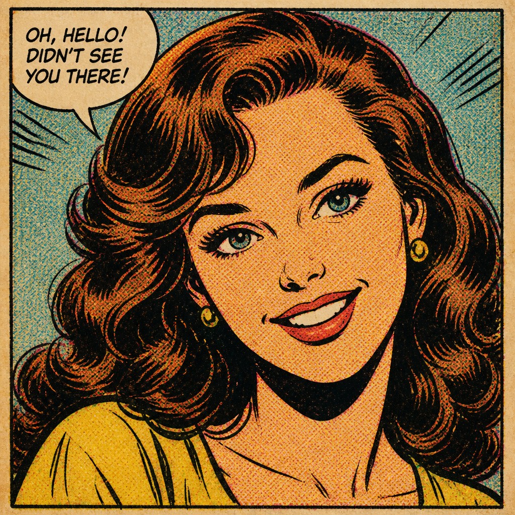 head-and-shoulders portrait of an original character: a young woman with wavy chestnut hair and a warm smile, plain soft backdrop — Retro Comic Art profile picture