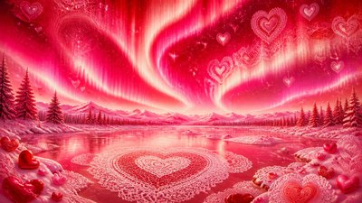 a sweeping aurora over a frozen lake, no people — Lovecore Aesthetic wallpaper