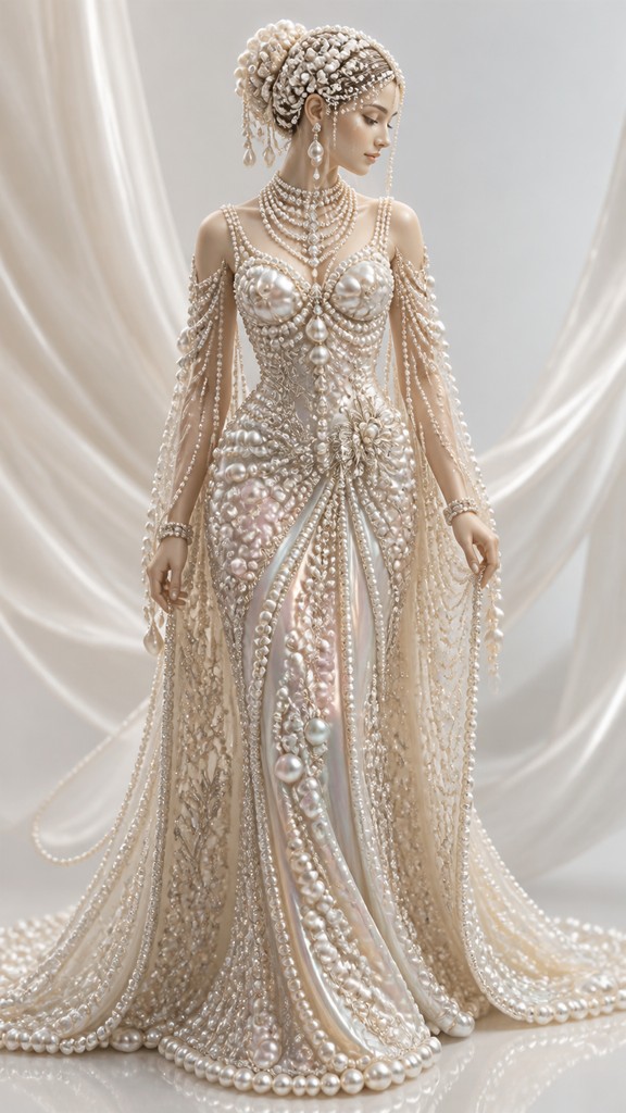 full-length portrait of an elegant figure — Pearl Jewelry Style