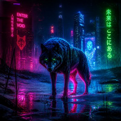 wolf in Cyberpunk Art Style