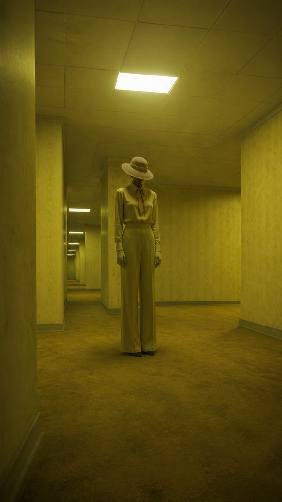full-length portrait of an elegant figure — Backrooms Aesthetic